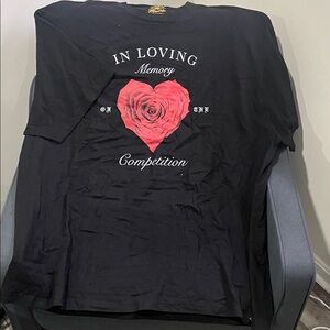 Black 'In Loving Memory' T-Shirt with Red Heart Design